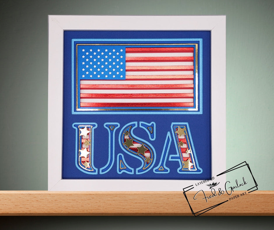 8x8 - USA Flag 3D Layered Paper Art Shadow Box