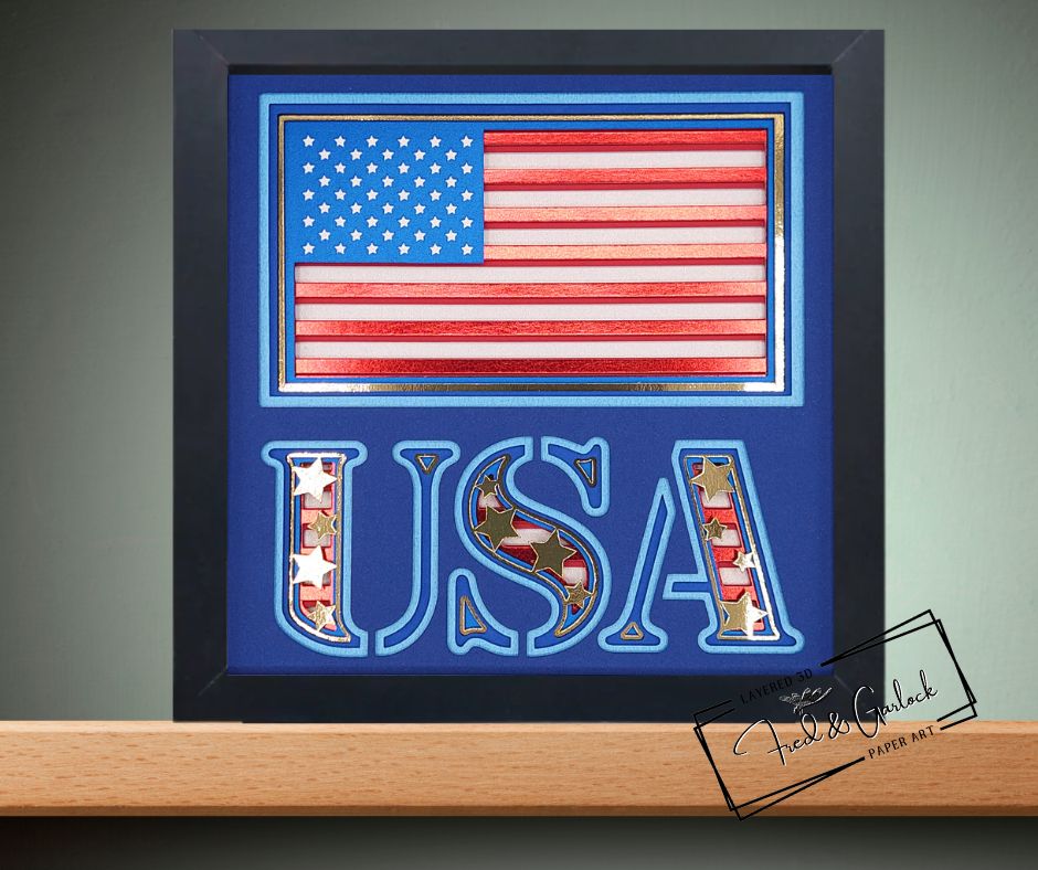 8x8 - USA Flag 3D Layered Paper Art Shadow Box