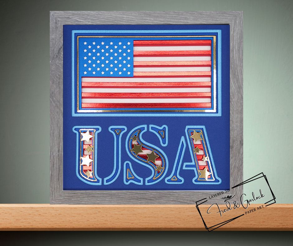 8x8 - USA Flag 3D Layered Paper Art Shadow Box